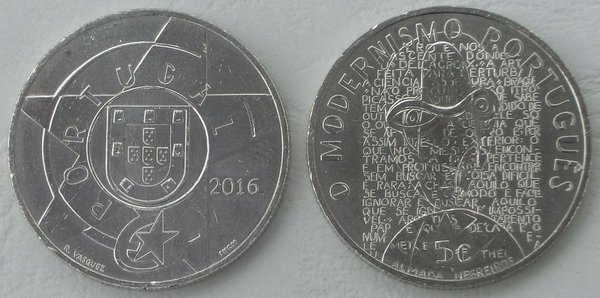 5 Euro Gedenkmünze Portugal 2016 Modernismo unz.
