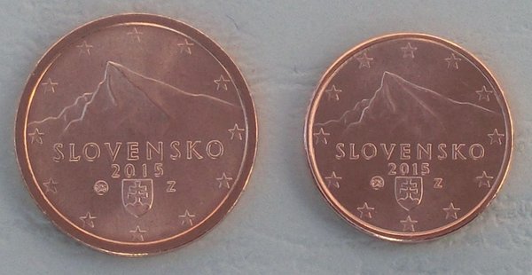 1+2 Euro Cent Kursmünzen Slowakei 2015 unz.
