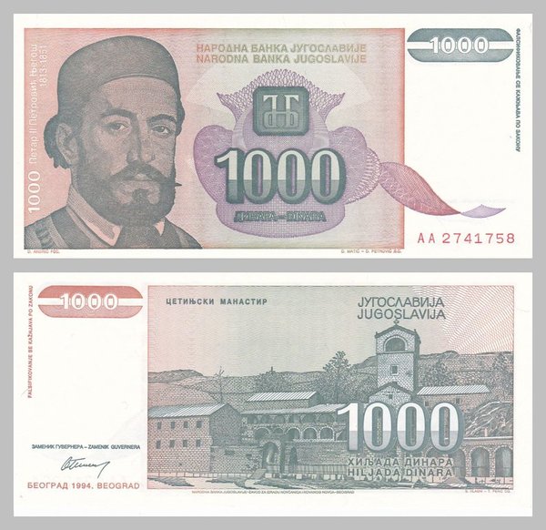 Jugoslawien 1000 Dinara 1994 p140a unz.