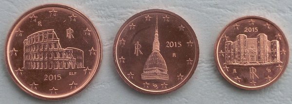 1+2+5 Euro Cent Italien 2015 unz