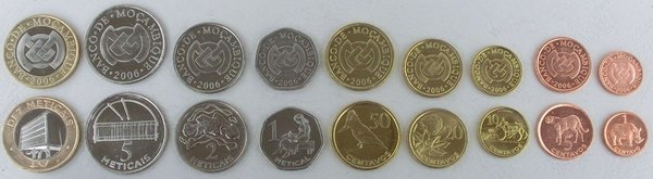 Mosambik / Mozambique KMS Kursmünzensatz 2006 9 Werte unz.