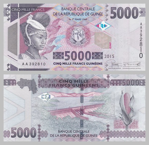 Guinea 5000 Francs 2015 p49 unz.