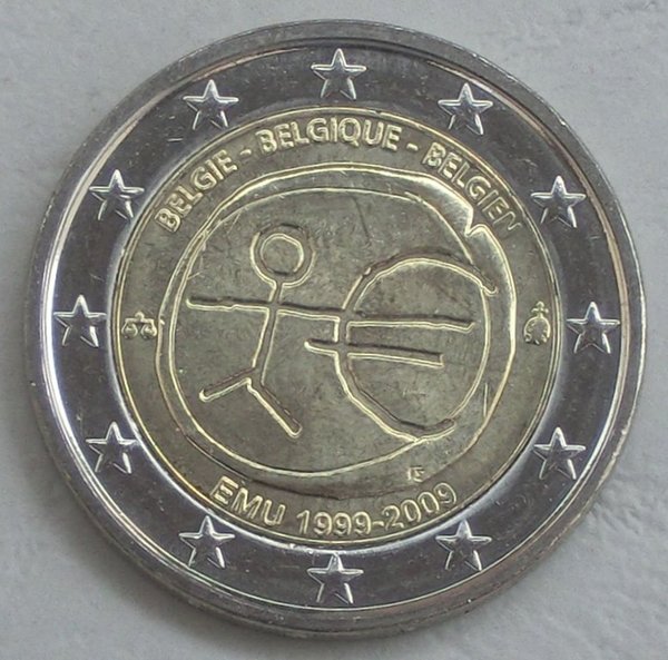 2 Euro Gedenkmünze Belgien 2009 10 Jahre WWU unz.