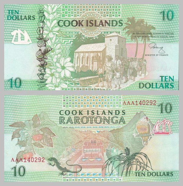 Cook Inseln / Cook Islands 10 Dollars 1992 p8a unz.