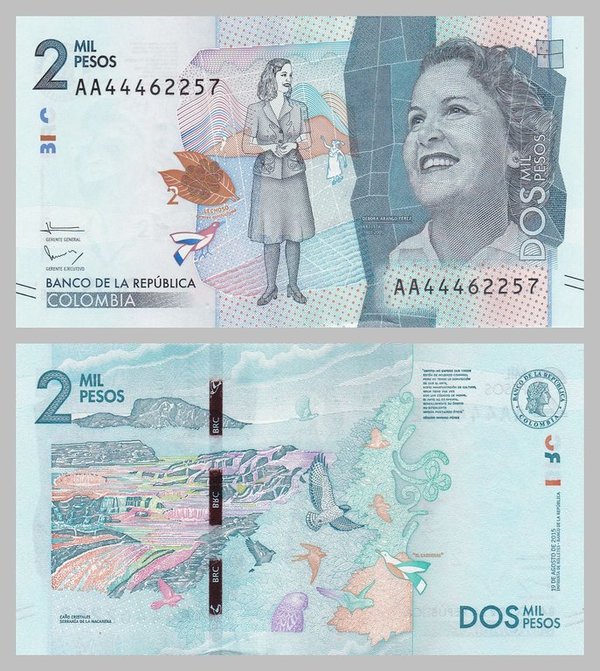 Kolumbien 2000 Pesos 2015 p458a unz.