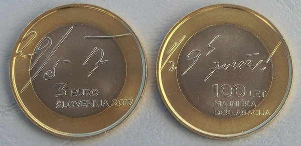 3 Euro Gedenkmünze Slowenien 2017 100 Jahre Mai-Deklaration unz