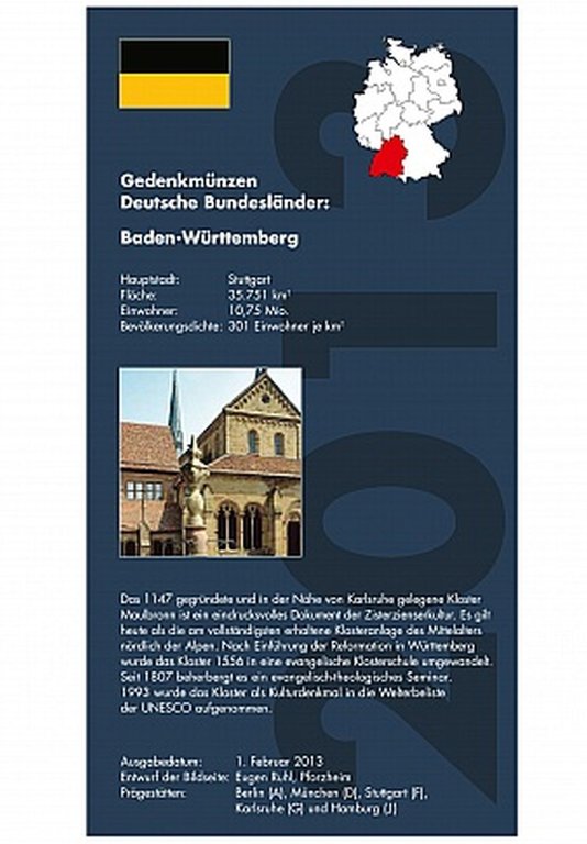 Leuchtturm Nachtrag 2013 Classic Optima 343340 2 Euro Gedenkmünzen Baden-Württemberg Elysee-Vertrag