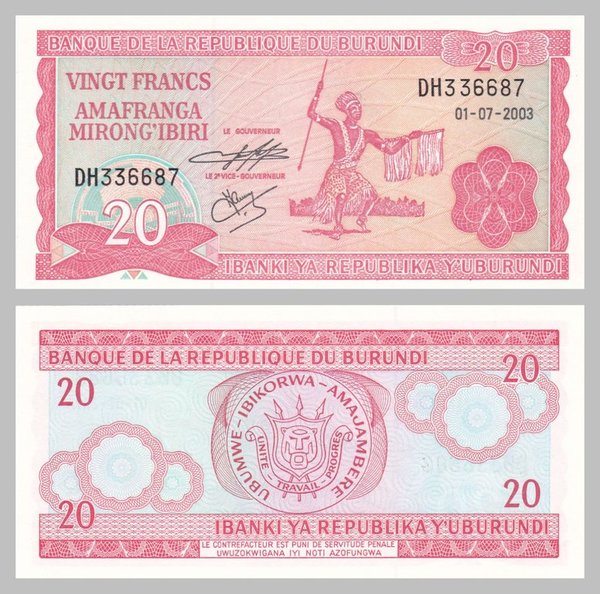 Burundi 20 Francs 2003 p27d unz.