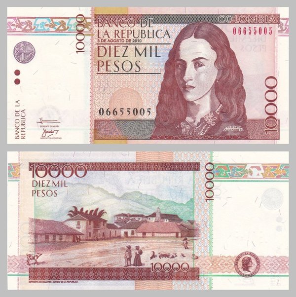 Kolumbien / Colombia 10000 Pesos 3 Aug 2010 p453 unz.