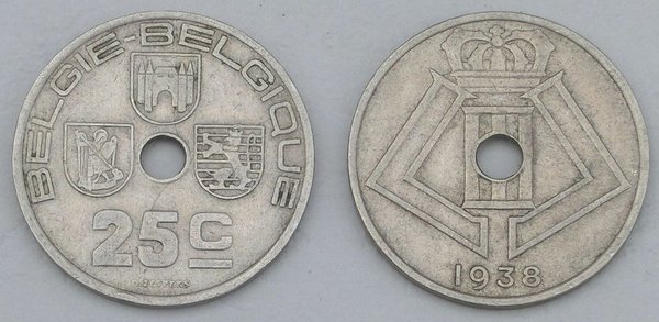 Belgien / Belgium 25 Centimes 1938 p115 ss-vzgl