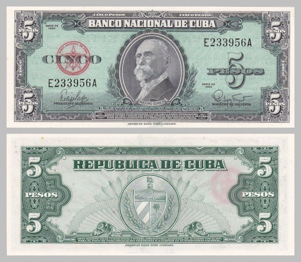 Kuba / Cuba 5 Pesos 1960 p92a unz.