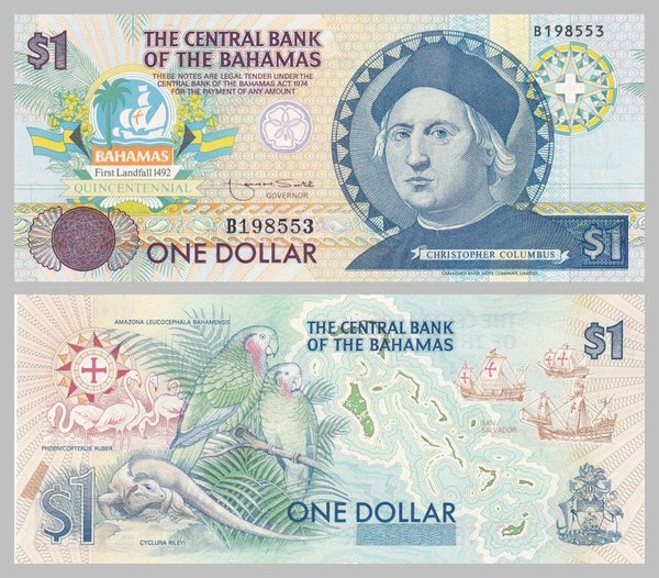 Bahamas 1 Dollar 1992 p50a unz