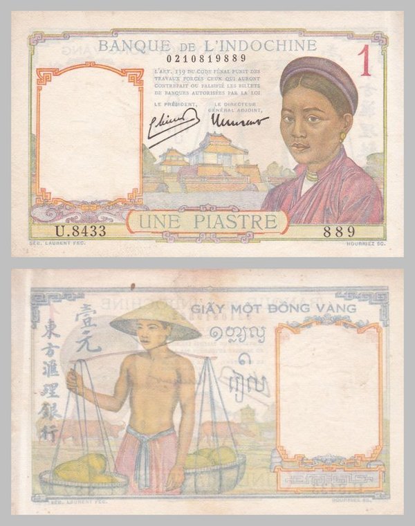 Französisch Indochina / French Indochina 1 Piastre 1932-1949 p54c s-ss