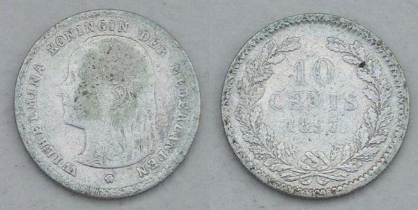 Niederlande / Netherlands 10 Cents 1897 Si / Ag p116 ss / vf