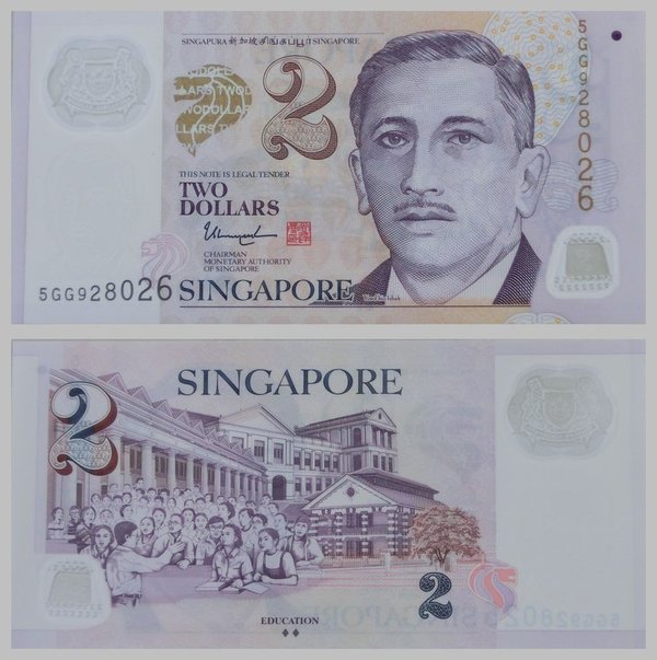 Singapur 2 Dollars 2012 Polymer p46g unz.