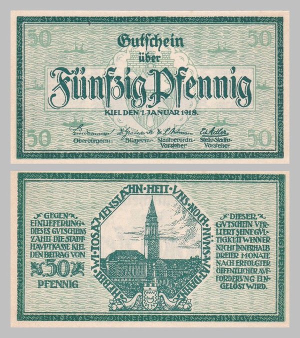 Deutsches Reich Stadt Kiel 50 Pfennig 1918 unc.