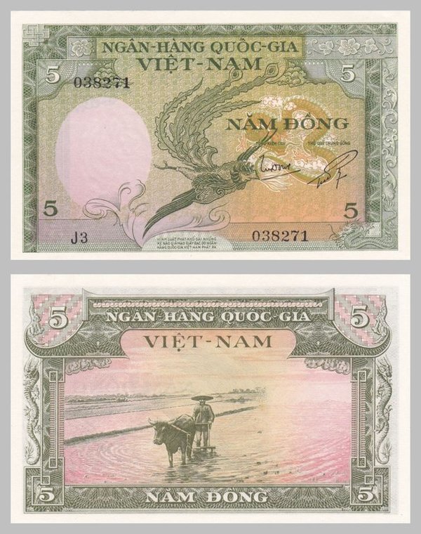 Süd-Vietnam / South Vietnam 5 Dong 1955 p2 vzgl-unz.