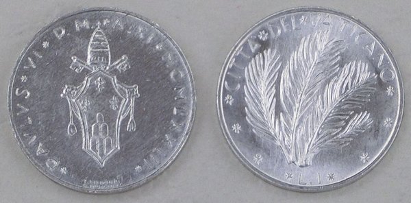 Vatikan 1 Lira Kursmünze 1970-1975 Palmwedel p116 unz.