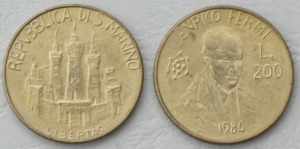 San Marino 200 Lire Gedenkmünze 1984 Enrico Fermi p166 unz