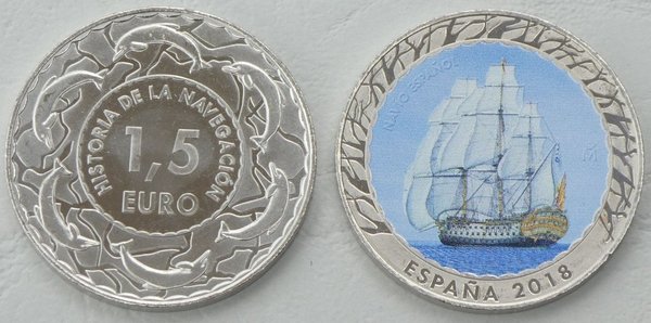 1,5 Euro Spanien 2018 Geschichte der Schifffahrt Spanische Galeone unz.