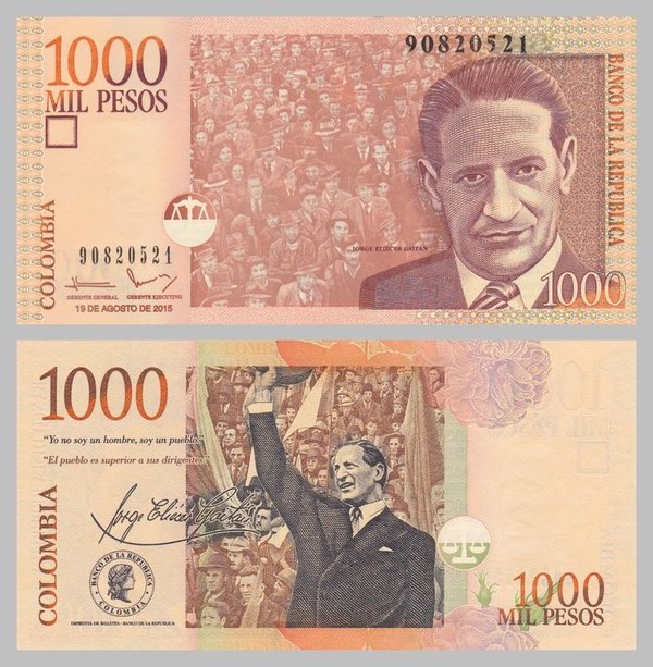 Kolumbien 1000 Pesos 2015 p456t unz.