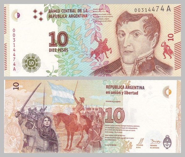 Argentinien / Argentina 10 Pesos 2016 p360 unz.