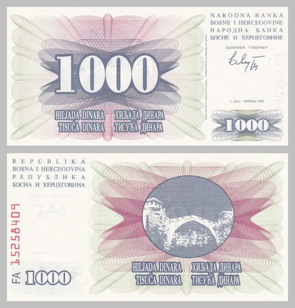 Bosnien und Herzegowina 1000 Dinara 1992 p15a unz.