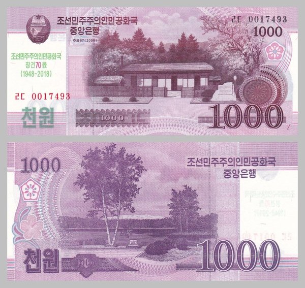 Nordkorea / North Korea 1000 Won 2018 (2008) pCS21 unz.
