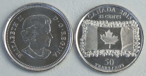 Kanada 25 Cents Gedenkmünze 2015 50 Jahre Kanadische Flagge p1851.1 unz.