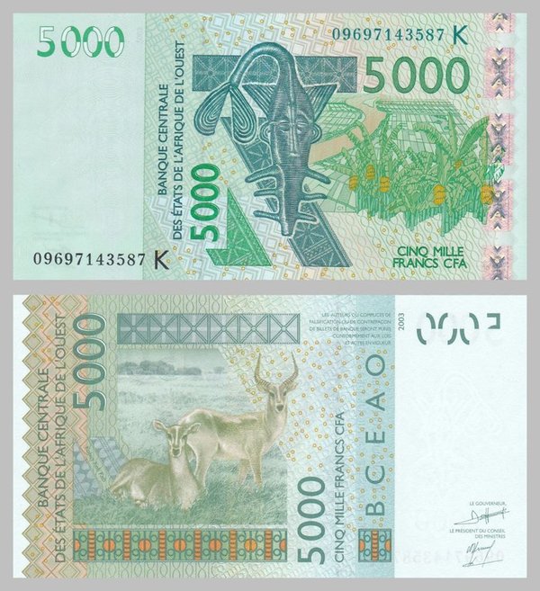 Westafrikanische Staaten - Senegal 5000 Francs 2009 p717Kh unz.