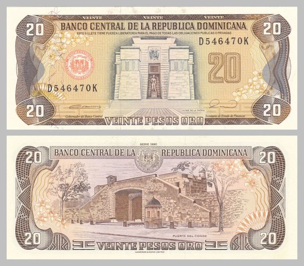 Dominikanische Republik 20 Pesos 1990 p133 unz.