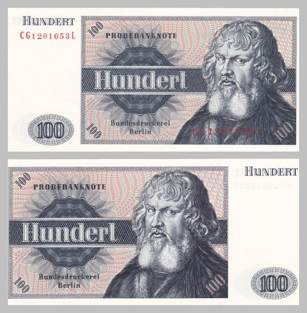 Deutschland Probebanknote Specimen Bundesdruckerei Holzschuher 100 Mark 1960 - 1983