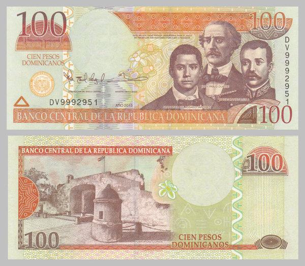 Dominikanische Republik / Dominican Republic 100 Pesos 2013 p184c unz.