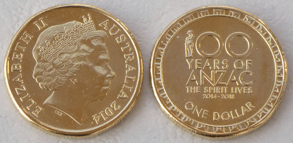 Australien / Australia 1 Dollar 2014 100 Jahre ANZAC unz.