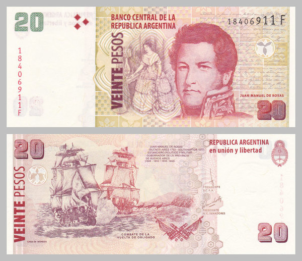Argentinien / Argentina 20 Pesos 2003 p355 Serie F unz.