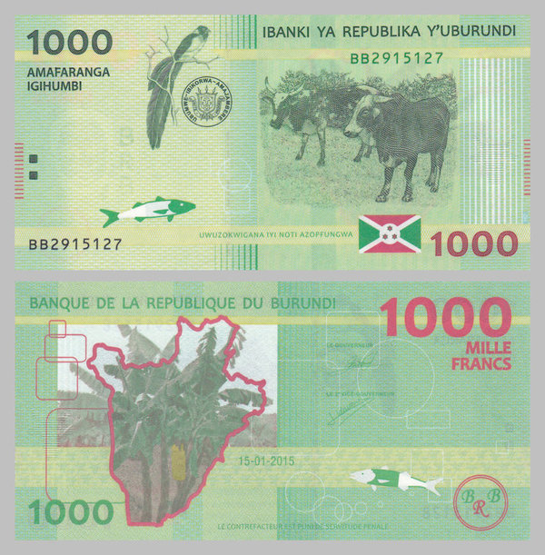 Burundi 1000 Francs 2015 p51 unz.