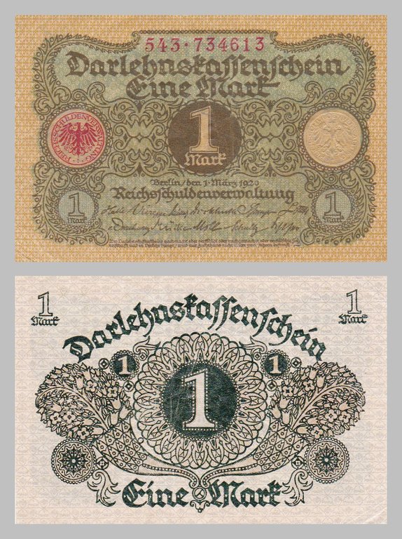 Deutsches Reich Darlehnskassenschein 1 Mark 1920 p58 unz