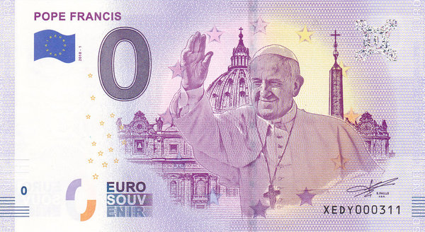 8x 0 Euro Souvenirschein Pope / Päpste serial no 000311
