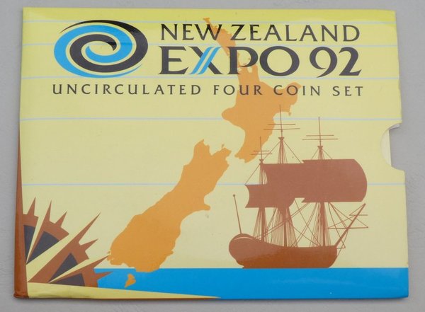 Neuseeland 4x 5 Dollars Sondermünzen Expo 1992 Entdecker im Folder unz.