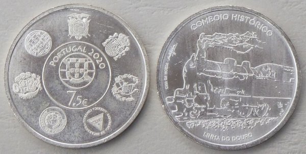 7,5 Euro Gedenkmünze Portugal 2020 Douro Eisenbahnlinie Si / Ag unz