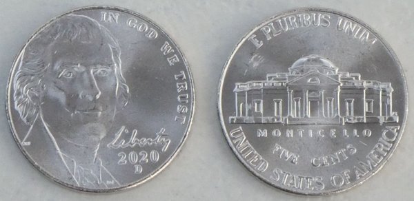 USA 5 Cents Nickel 2020 D unz.