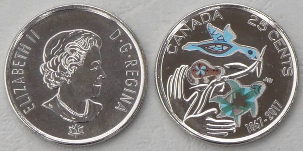 Kanada 25 Cents Gedenkmünze 2017 150 Jahre Kanada in Farbe p2295.2 unz.