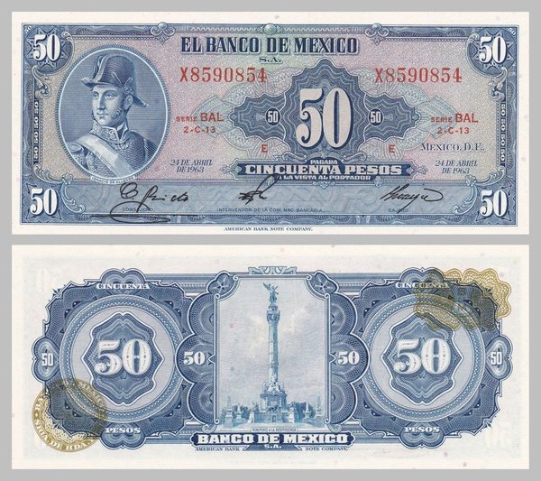 Mexiko 50 Pesos 1963 p49o unz.