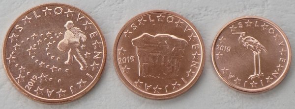 1+2+5 Euro Cent Kursmünzen Slowenien 2019 unz