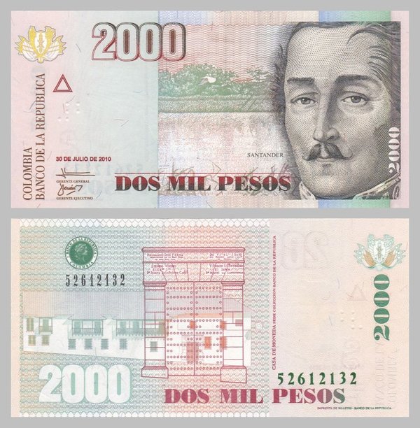 Kolumbien 2000 Pesos 2010 p457p unz.