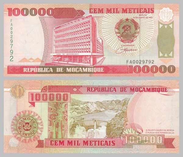 Mosambik / Mozambique 100000 Meticais 1993 p139 unz
