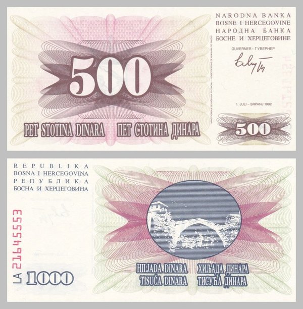 Bosnien und Herzegowina 500 Dinara 1992 p14a unz.