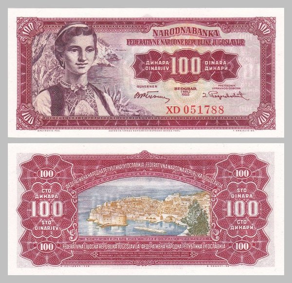 Jugoslawien / Yugoslavia 100 Dinara 1955 p69 unz.
