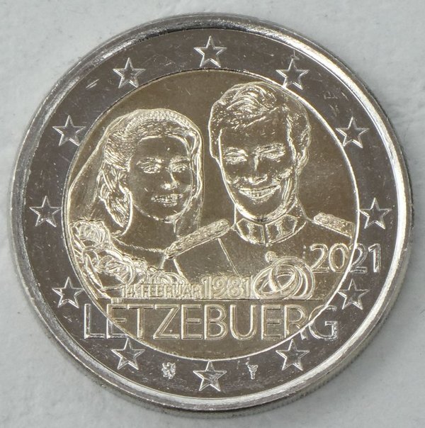 2 Euro Gedenkmünze Luxemburg 2021 40. Hochzeitstag Maria Teresa und Henri - Relief unz.