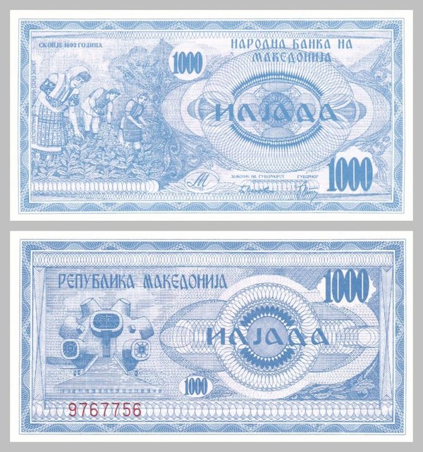 Mazedonien 1000 Denari 1992 p6a unz.